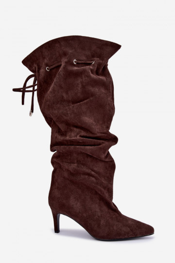 bottes montantes chaudes à enfiler avec des talons fins et des détails stylés en couleur chocolat Tivelle