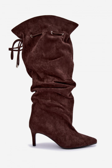 bottes montantes chaudes à enfiler avec des talons fins et des détails stylés en couleur chocolat Tivelle 2