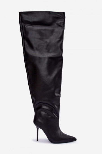 Damenstiefel bis zum Knie mit dünnen Absätzen über dem Knie in schwarzer Farbe Aderelle 2