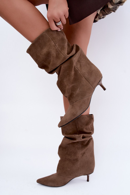 bottines à enfiler avec talons en daim synthétique de couleur kaki Cindrelle