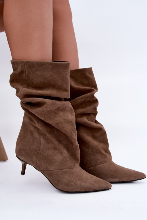 bottines à enfiler avec talons en daim synthétique de couleur kaki Cindrelle