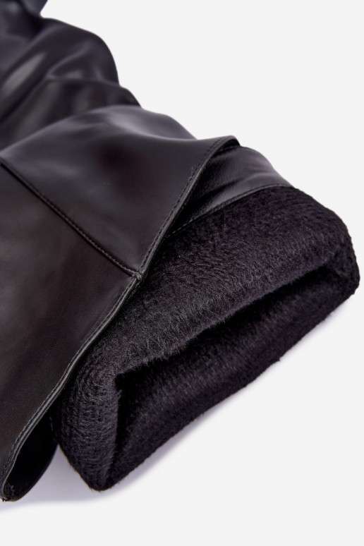 wärmende Stiefel bis zum Knie mit Rüschen und dünnen Absätzen in schwarzer Farbe Emerine