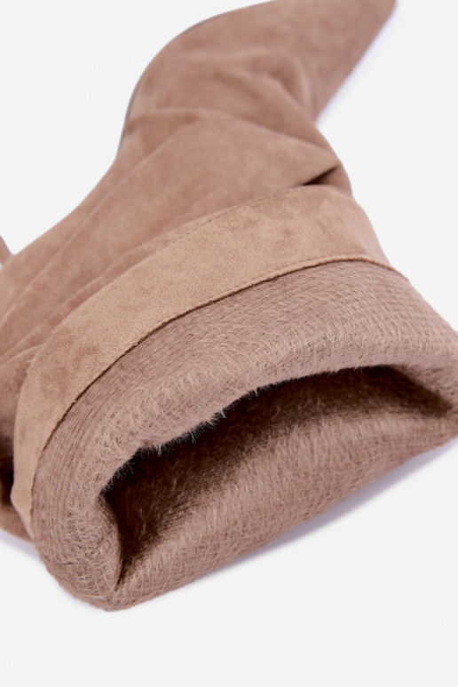 geknitterte warme Schlüpfschuh-Stiefeletten mit dünnen Absätzen in sandfarbener Farbe Greselle