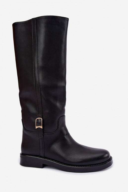 bottes hautes avec boucles et talons larges en couleur noire Ismerelle