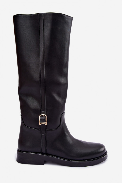 bottes hautes avec boucles et talons larges en couleur noire Ismerelle