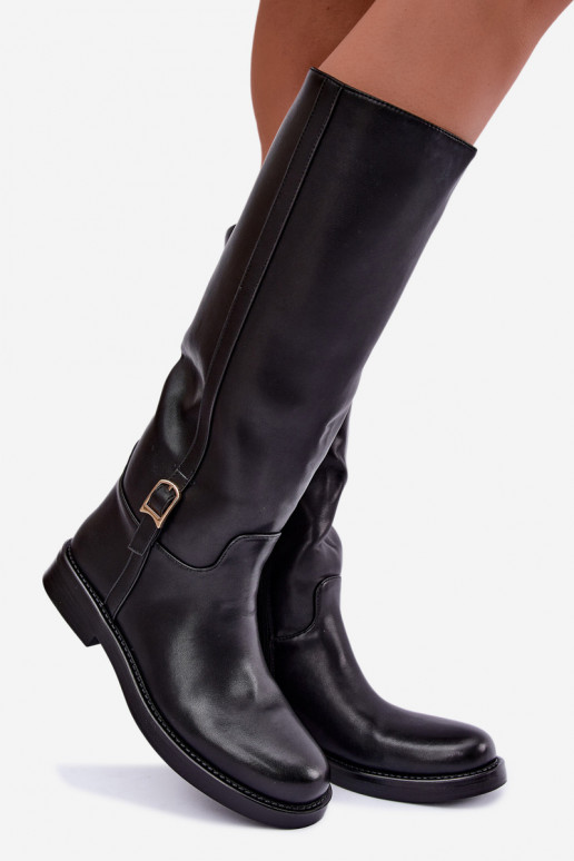 bottes hautes avec boucles et talons larges en couleur noire Ismerelle