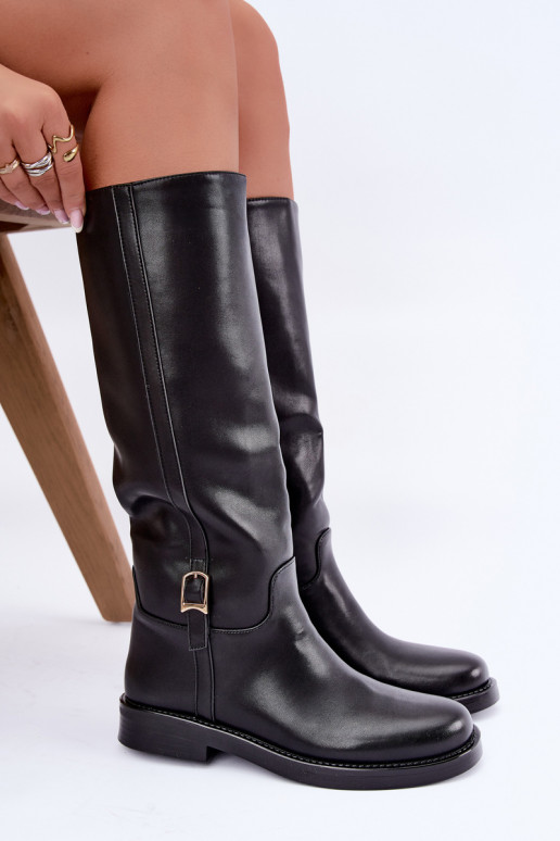bottes hautes avec boucles et talons larges en couleur noire Ismerelle