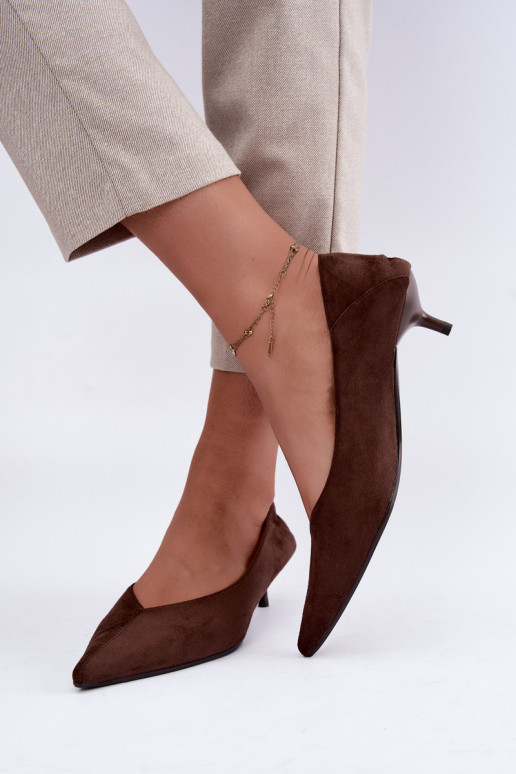 schoenen met lage hak in chocolade kleur Joresta