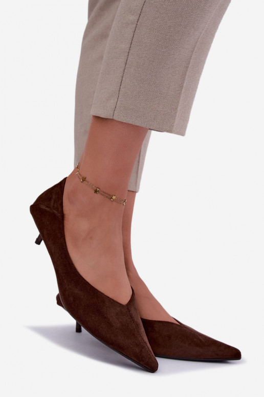 schoenen met lage hak in chocolade kleur Joresta