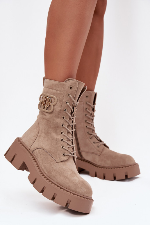 Beige gefütterte Stiefeletten mit Ornamenten Melisse