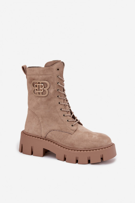 Beige gefütterte Stiefeletten mit Ornamenten Melisse
