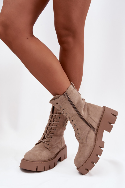 Beige gefütterte Stiefeletten mit Ornamenten Melisse