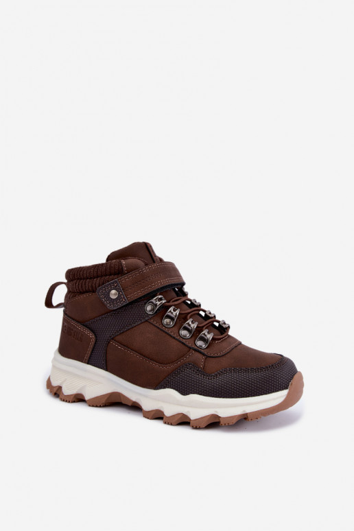 Dunkelbraune gefütterte Kinderstiefel mit Klettverschluss Big Star UU374006