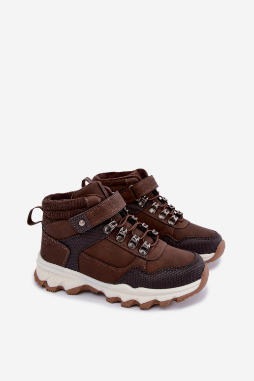 Dunkelbraune gefütterte Kinderstiefel mit Klettverschluss Big Star UU374006