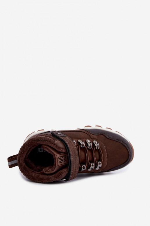 Dunkelbraune gefütterte Kinderstiefel mit Klettverschluss Big Star UU374006