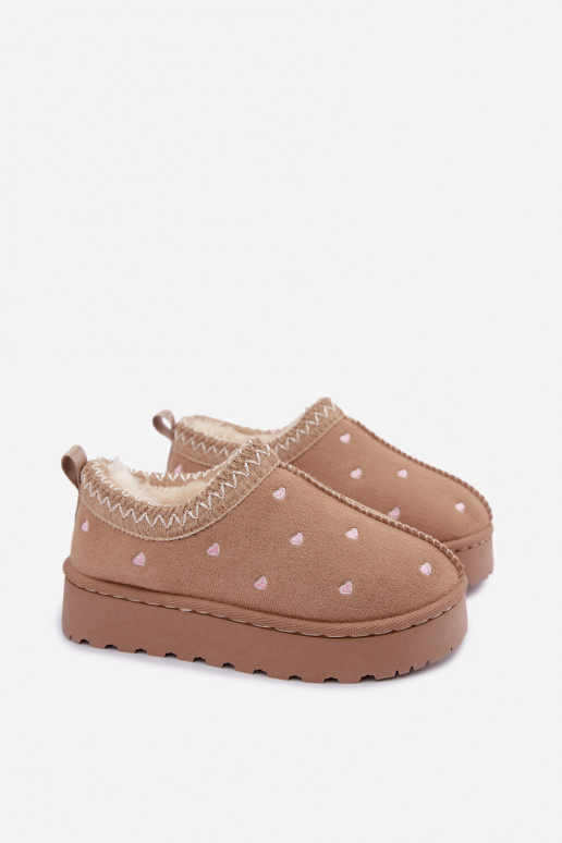 Bottes de neige pour enfants avec des cœurs, doublées de fourrure, couleur sable Palina