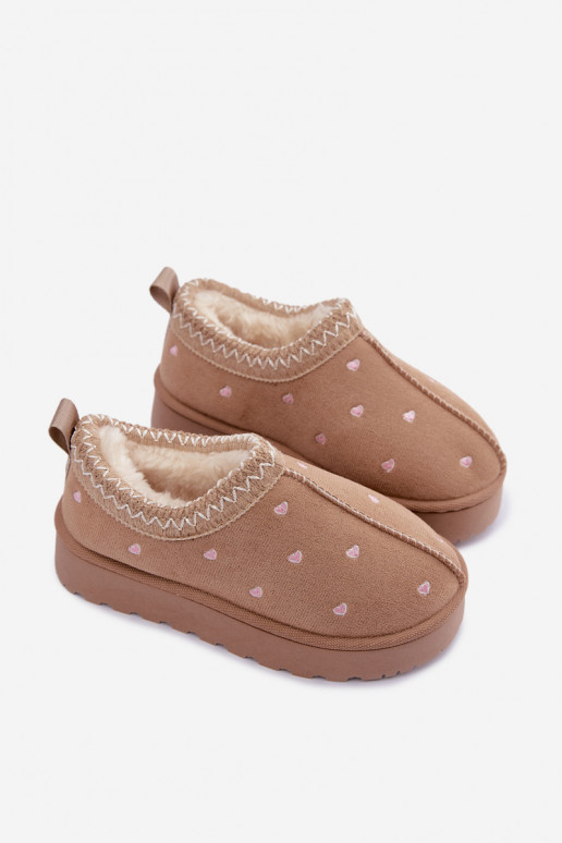 Bottes de neige pour enfants avec des cœurs, doublées de fourrure, couleur sable Palina