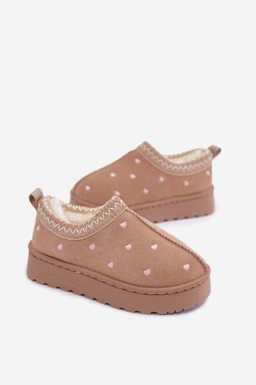 Bottes de neige pour enfants avec des cœurs, doublées de fourrure, couleur sable Palina