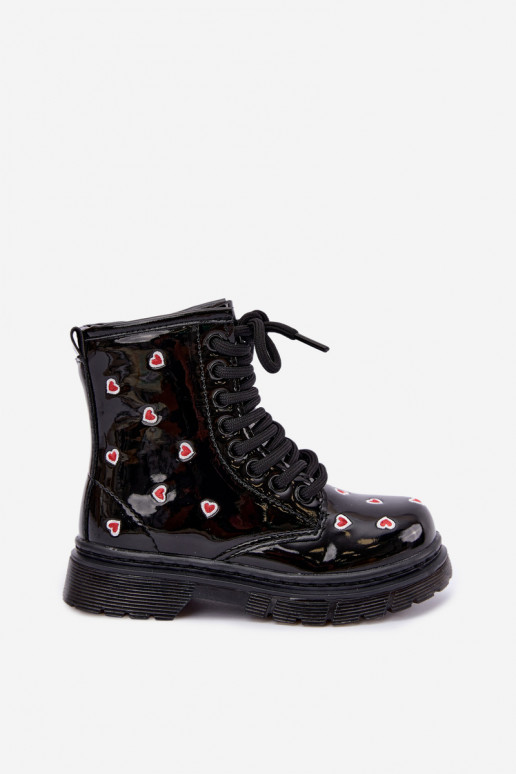 Bottines pour enfants avec effet verni, doublées, avec des cœurs Selmora