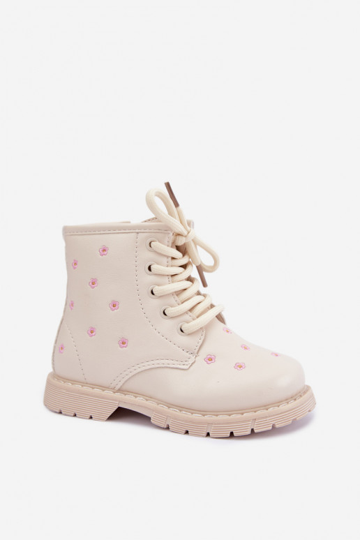 Warme Kinderstiefel mit Blumen, sandfarben Selmora