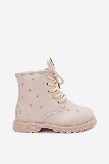 Warme Kinderstiefel mit Blumen, sandfarben Selmora 2