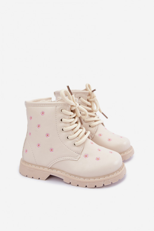 Warme Kinderstiefel mit Blumen, sandfarben Selmora