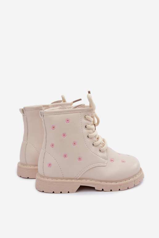 Warme Kinderstiefel mit Blumen, sandfarben Selmora