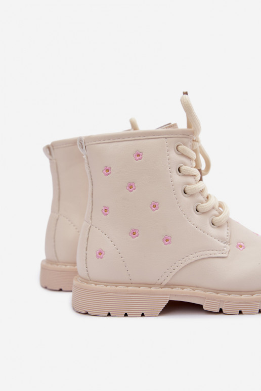 Warme Kinderstiefel mit Blumen, sandfarben Selmora