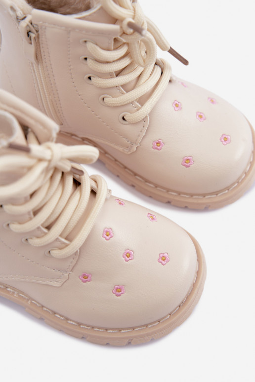 Warme Kinderstiefel mit Blumen, sandfarben Selmora