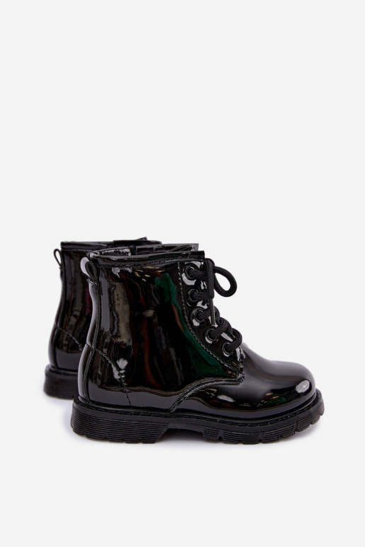 Bottines pour enfants doublées avec effet verni, en simili cuir, avec fermetures éclair, noires Omua