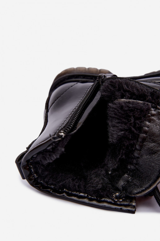 Gefütterte Kinder-Stiefeletten mit Lackeffekt, aus Kunstleder, mit Reißverschlüssen, schwarz Omua