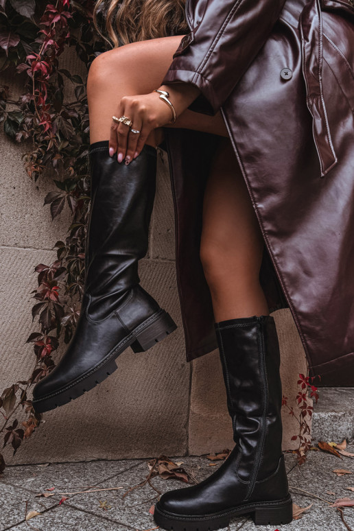 bottes montantes pour femmes en simili cuir noir Oceana