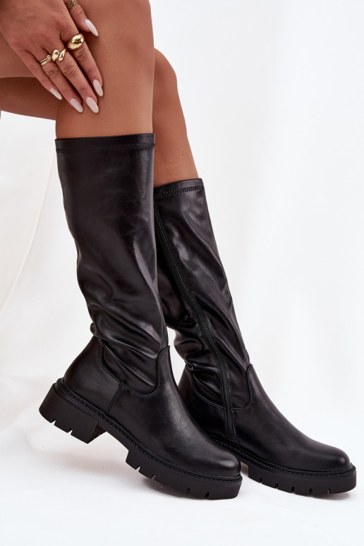 Damen Stiefel aus schwarzem Kunstleder Oceana