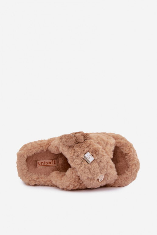 slippers met bont en mooie details in zand Jesselle