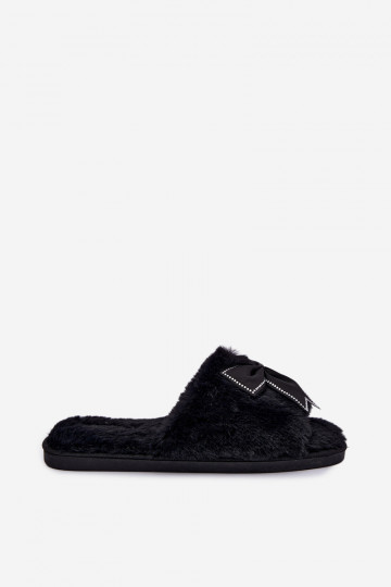 slippers met bont en strikjes in zwart Fiamelle 2