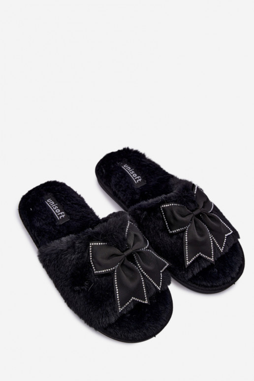 claquettes avec fourrure et nœuds noirs Fiamelle