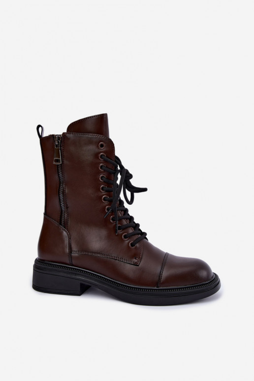 geïsoleerde enkellaarsjes van chocolade faux leather Vinceza 86443