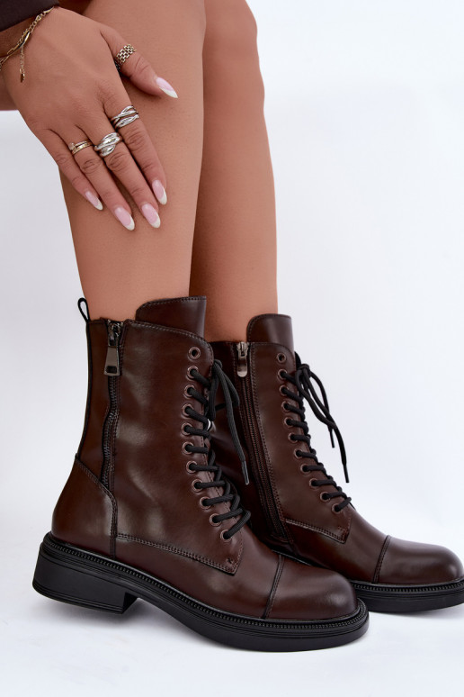 bottes isolées à la cheville en simili cuir chocolat Vinceza 86443