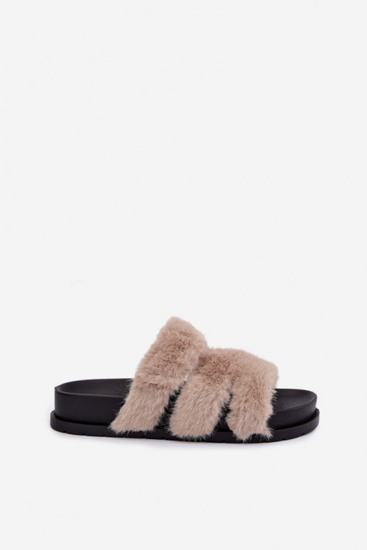claquettes avec fourrure couleur sable Talisette