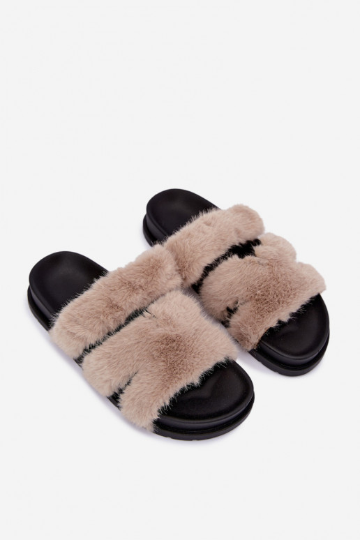 slippers met bont in zand Talisette