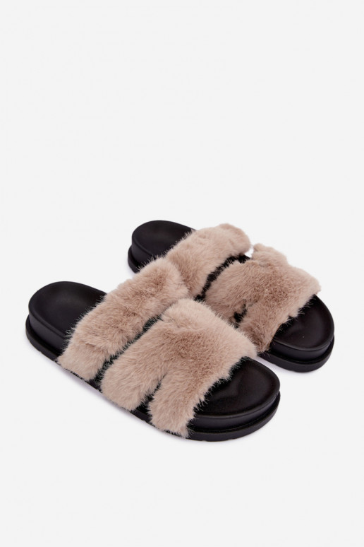 slippers met bont in zand Talisette