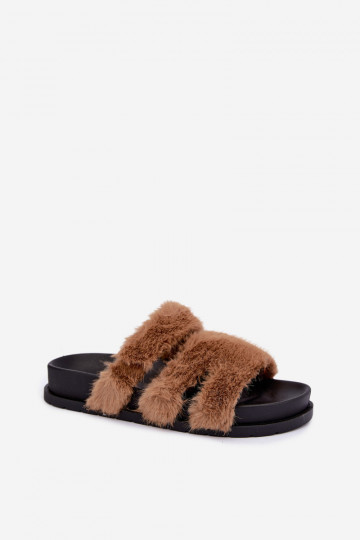 slippers met bont in bruin Talisette