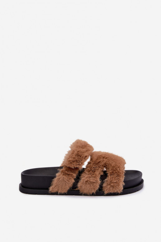 claquettes avec fourrure brunes Talisette