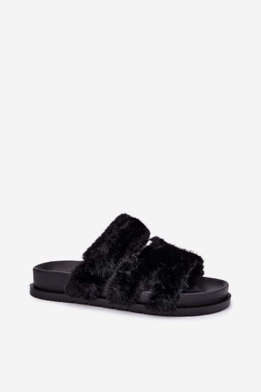Hausschuhe mit Fell in Schwarz Talisette