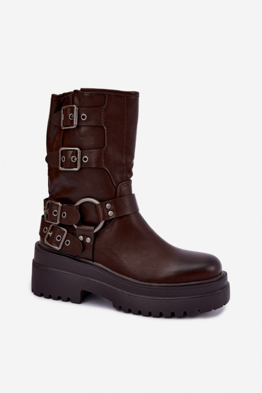 Bottines chaudes avec plateforme et boucles couleur chocolat Gilmora