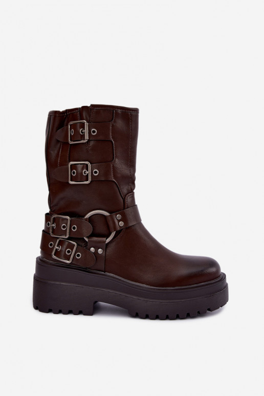 Bottines chaudes avec plateforme et boucles couleur chocolat Gilmora