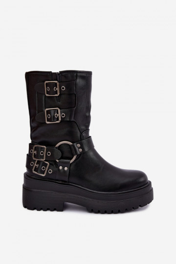 Bottines chaudes avec plateforme et boucles couleur noire Gilmora 2
