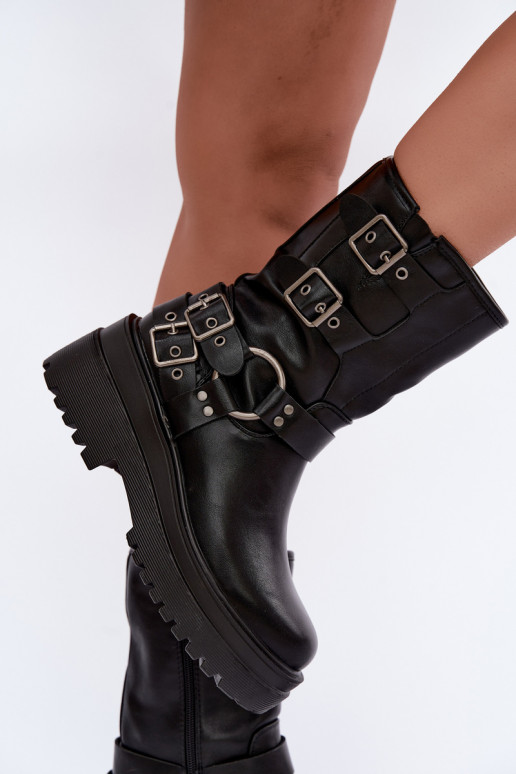 Bottines chaudes avec plateforme et boucles couleur noire Gilmora