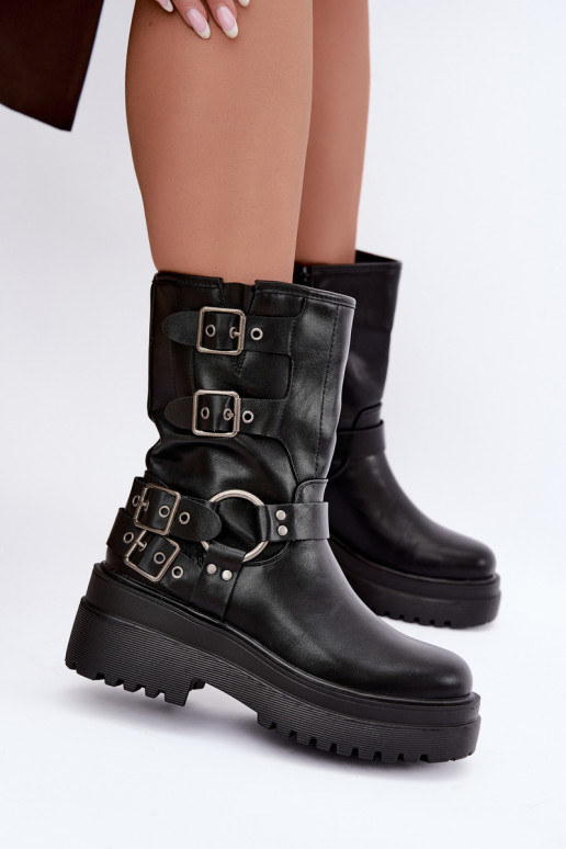 Bottines chaudes avec plateforme et boucles couleur noire Gilmora