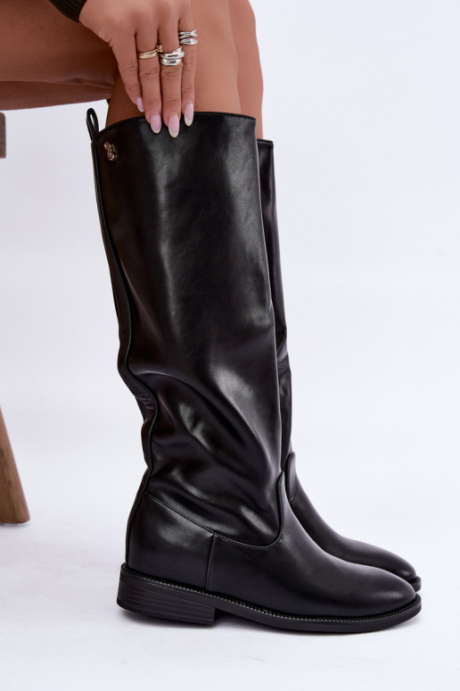 Bottes hautes chaudes avec talons larges et volants couleur noire Odelira